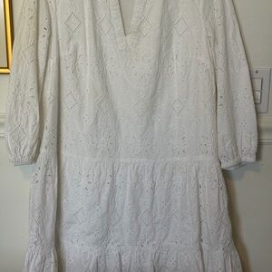 GAP White Long Sleeve Eyelet Dress